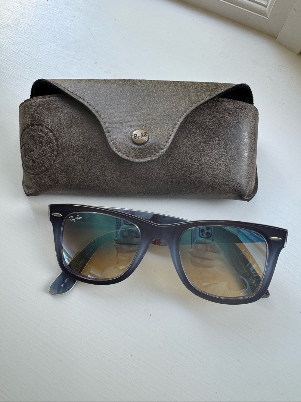 Ray-Ban Blue Frame Sunglasses w/ Unique Pattern